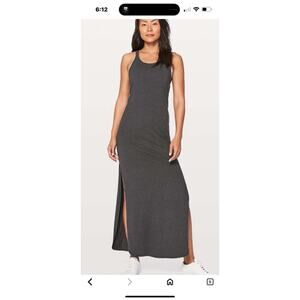 Lululemon Refresh Maxi Dress Womens 10 Black Heathered Side Slits Stretchy